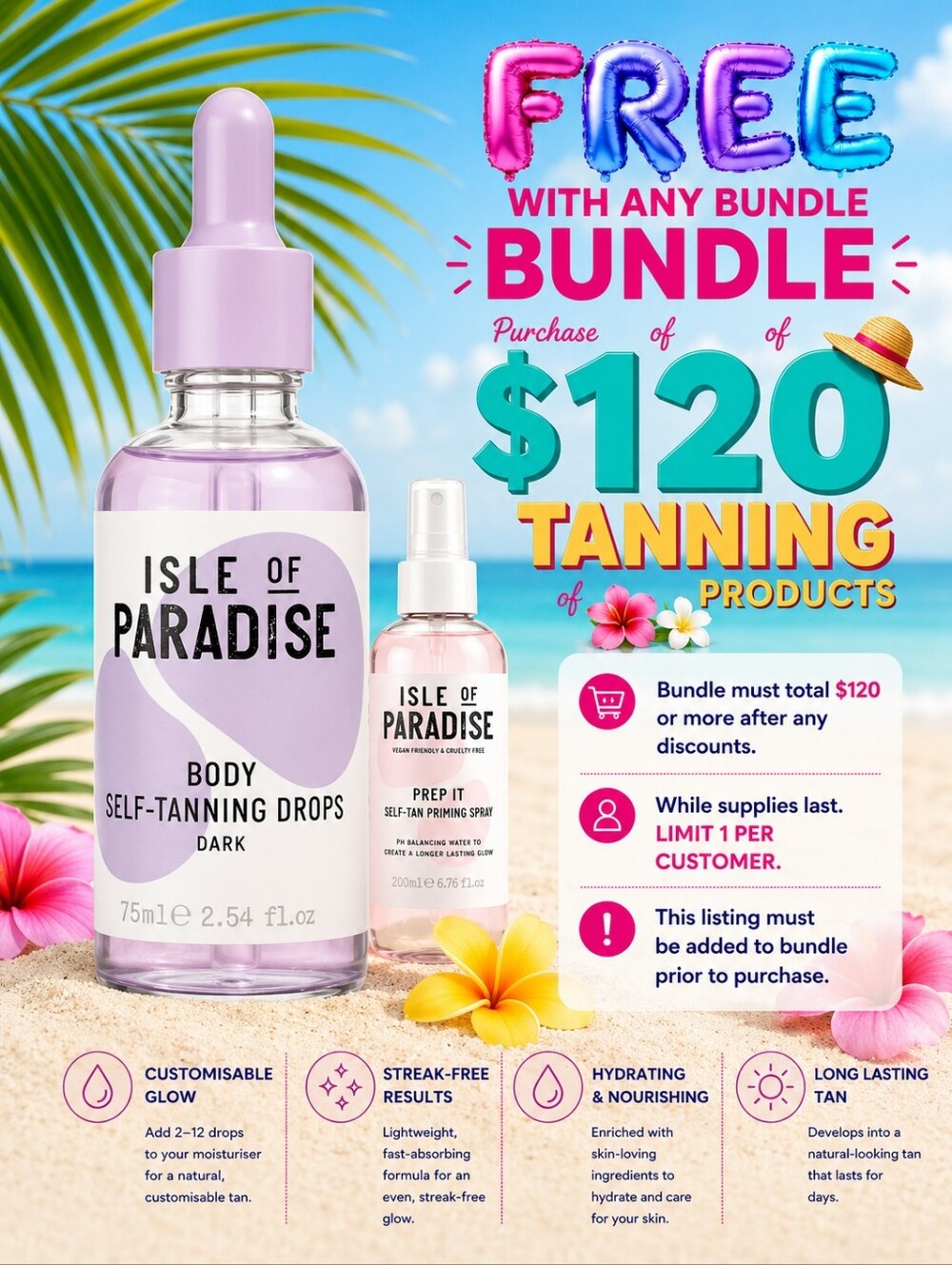 Isle of Paradise DARK Self Tanning Drops For Body- Color Correcting!